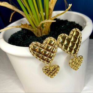 BaubleBar • Sugarfix Quilted Gold Heart Drop Earrings • OS
